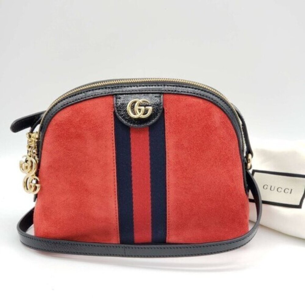 Authentic Gucci Ophidia Red Suede Mini Crossbody Bag NEW | GG Logo Web Stripe